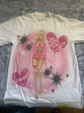 Anti Social Social Club White Tee with Pink Script and Black Starbursts